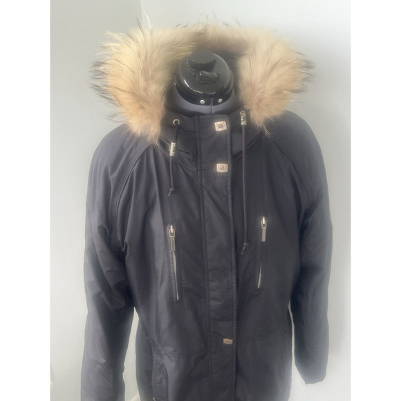 Vintage Metropolis Legacy Sz 14 Winter Parka Coat Black Tan Faux Fur Hood Lined - Picture 2 of 16